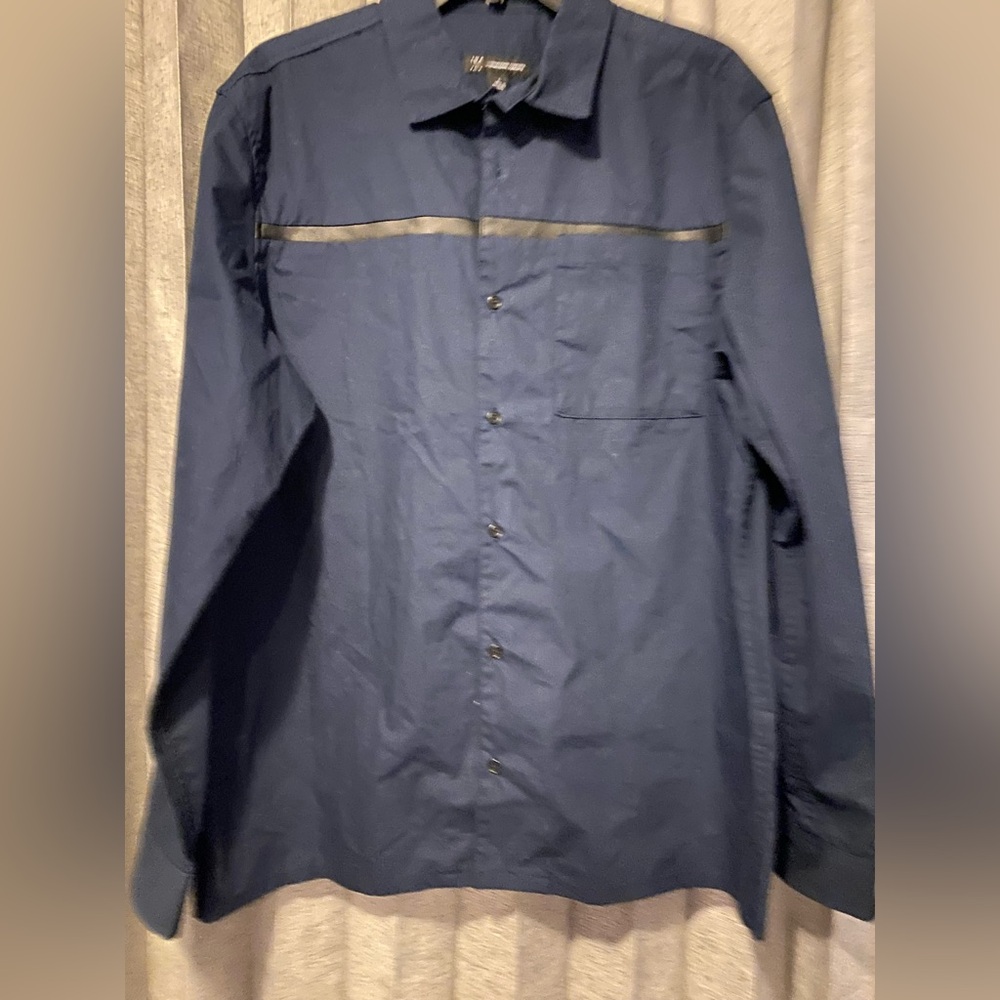 Men’s INC Dark Blue Long Sleeve Button Down Shirt Large